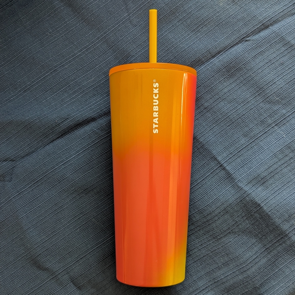 Starbucks Orange and Yellow Gradient Stainless Steel Tumbler w/ Straw & Lid NWOT